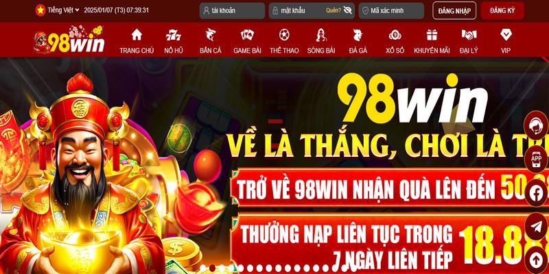 Các bước đăng nhập chính xác 98WIN